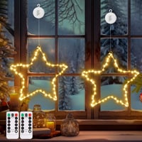 DBFAIRY Karácsonyi Csillag Ablakdísz 120 LED-es 2 db Időzítővel Elemről Működő 1