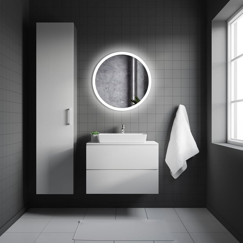 Home Glow Venti 50 cm Kerek Fürdőszobai LED Tükör Érintőkapcsolóval, Természetes Fehér Világítással, Üveg Kivitel