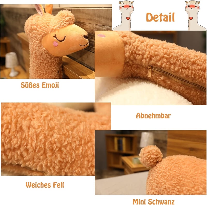 BootyBay Alpaka Plüss Játék 130 cm - Hosszú Nyakú Puha Díszpárna, Fehér Töltött Állat Figura, Gyerekszoba Dekoráció, Ölelni Való Puhaság