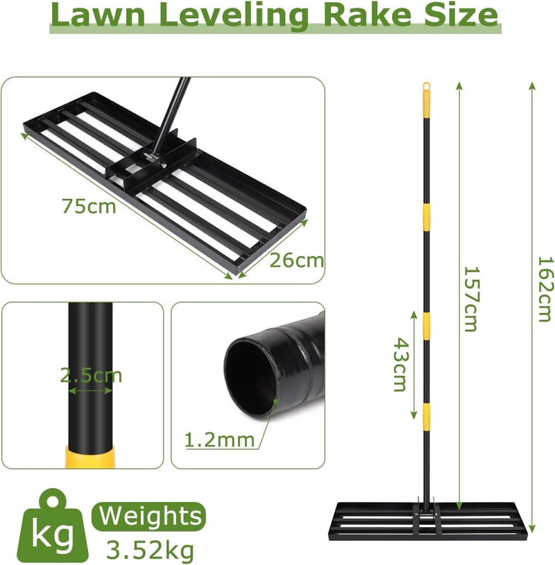DBREAKS Rozsdamentes Talajsimító Gereblye 157cm Kerthez Golfpályához