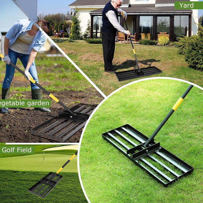 DBREAKS Rozsdamentes Talajsimító Gereblye 157cm Kerthez Golfpályához