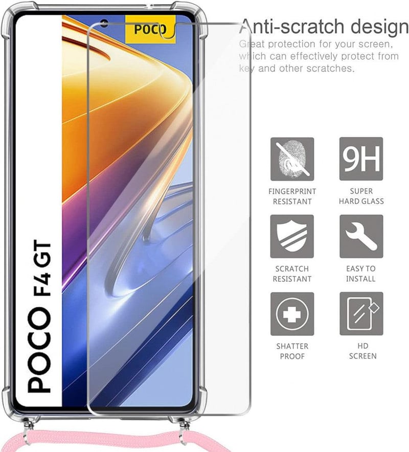 Xiaomi Poco F4 GT Átlátszó Szilikon Tok Rózsaszín Zsinórral és Fóliával