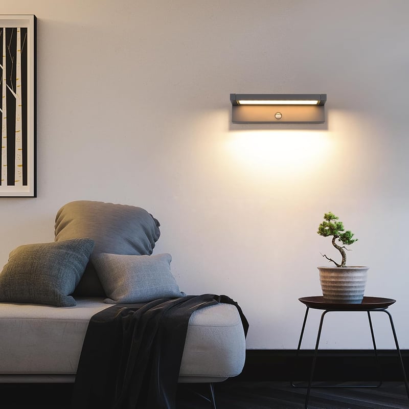 KUKAK 36W LED Kültéri Fali Lámpa Mozgásérzékelővel - IP65 Vízálló, 3000K Meleg Fehér, 350° Forgatható Panel, Alumínium, Kert, Terasz Világít