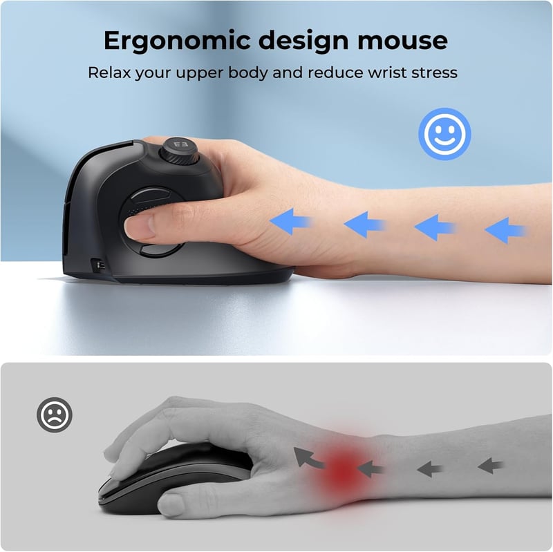 seenda Ergonomikus Vezeték Nélküli Egér Hangerőszabályzóval - Többeszközös Bluetooth/USB Vertikális Egér PC, MacBook, Tablet Használatra - F