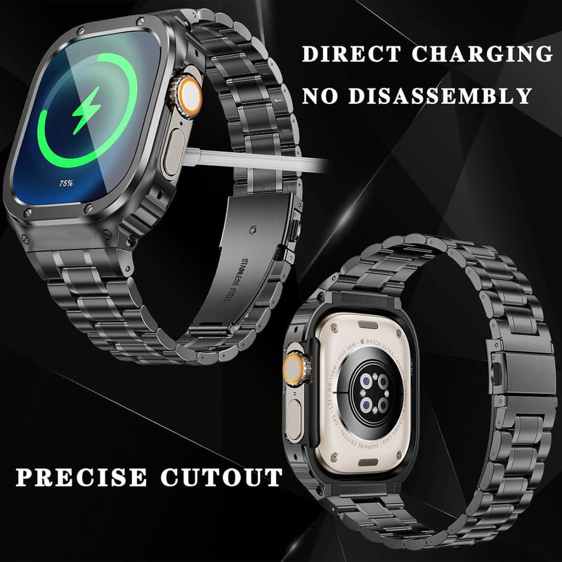 Apple Watch Ultra 49mm Robusztus Fém Szíj Tokkal - Szürke