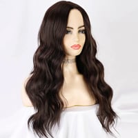 PORSMEER Női Hosszú Hullámos Paróka - Sötétbarna Szintetikus Haj, Hőálló, Állítható Méret, Cosplay, Jelmez, Parti Kellék 3