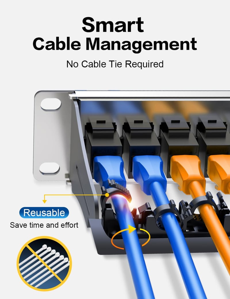 Enman Group 24 Portos Cat6A Árnyékolt Keystone Patch Panel 19" Rack Szekrényhez, Intelligens Kábel Menedzsmenttel, Fekete