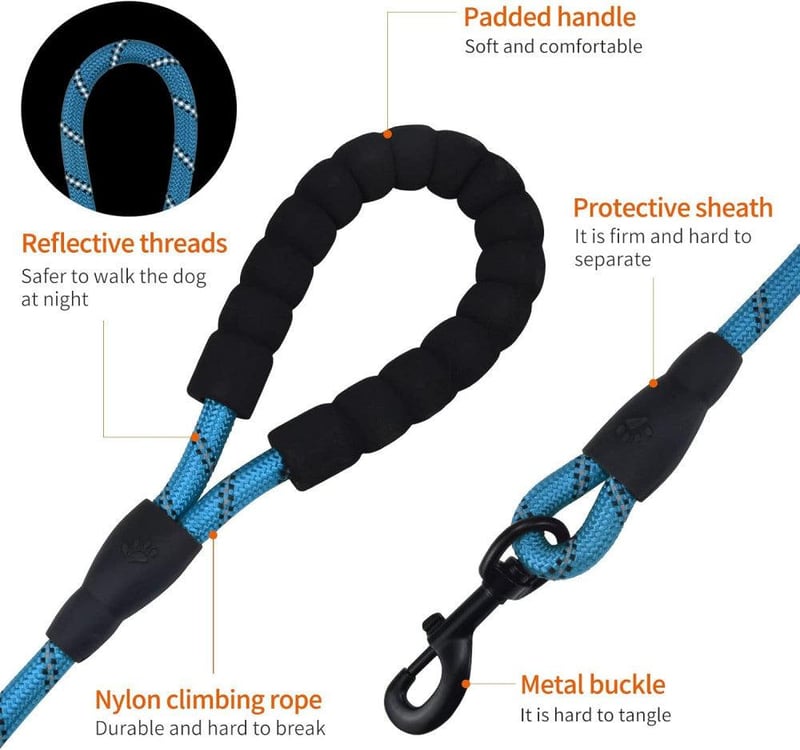 Kék Nylon Póráz 150cm, Párnázott Markolattal Sétához és Kiképzéshez