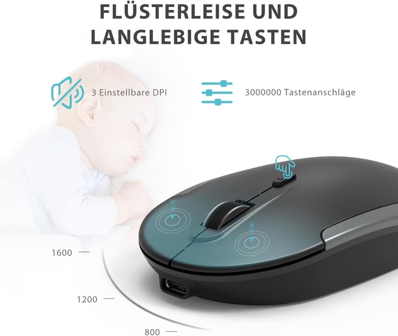 iClever Vezeték Nélküli Billentyűzet és Egér Szett - Újratölthető, Ultravékony, Csendes, QWERTZ Kiosztású PC/Laptop Billentyűzet, Szürke - grey