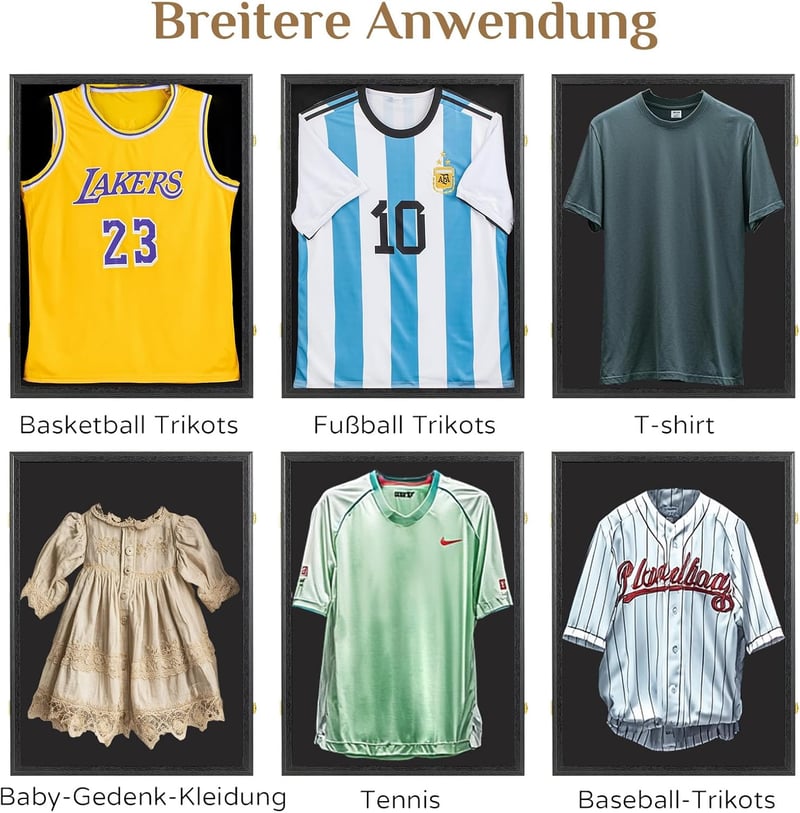 Walasis Mezkeretező 60x80 cm - 3D Vitrin Mez Kiállításához, Futball, Kosárlabda Pólók Tárolására, Modern Fekete Sportrelikvia Keret Felnőtte