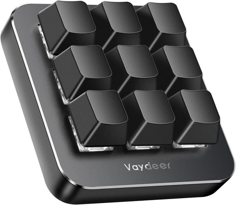 VAYDEER Makró Billentyűzet - Programozható Mini Mechanikus Gamer Keyboard 9 Egyedi Gombbal, 6 Funkcióréteggel, Windows és MacOS Kompatibilit