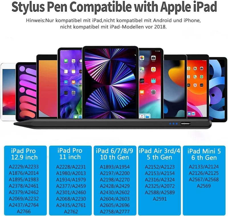 Apple iPad Érintőceruza - Kompatibilis 10-6. Generációs iPad, Air és Pro Modellekhez, Tenyértámasz Funkcióval, 5 Cserélhető Heggyel