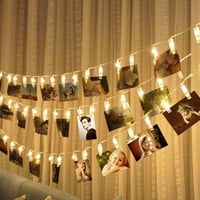 Adurei LED Fotócsipesz Fényfüzér 5m - 50 LED Meleg Fehér Világítás, Távirányítós, Elemes, 8 Fénymód, Bel- és Kültéri Használatra, Vízálló 5