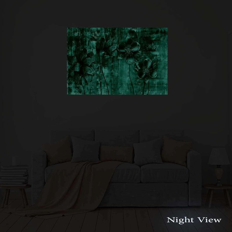 Made in Transylvania Arany Virágok Grunge Vászonkép - Modern Absztrakt Fali Dekoráció 60x90 cm - Nappali-Éjszakai Fényhatással - Hálószobai 