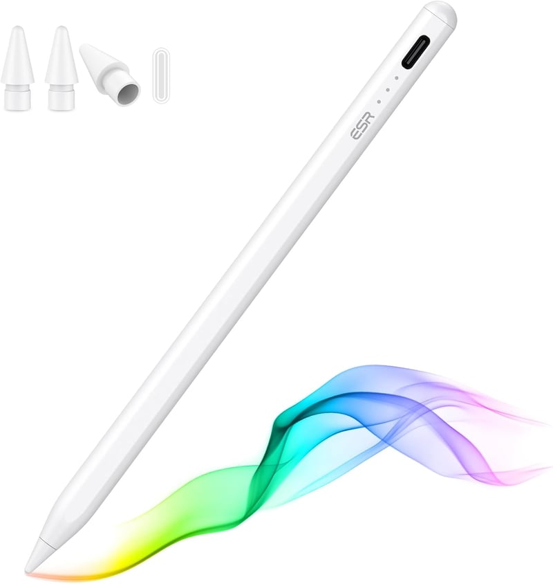 ESR iPad Ceruza 2018-2025 Modellekhez - Dőlésérzékelős Digitális Toll Tenyérfelismeréssel, iPad 11/10/Air/Pro/Mini Kompatibilis, Fehér