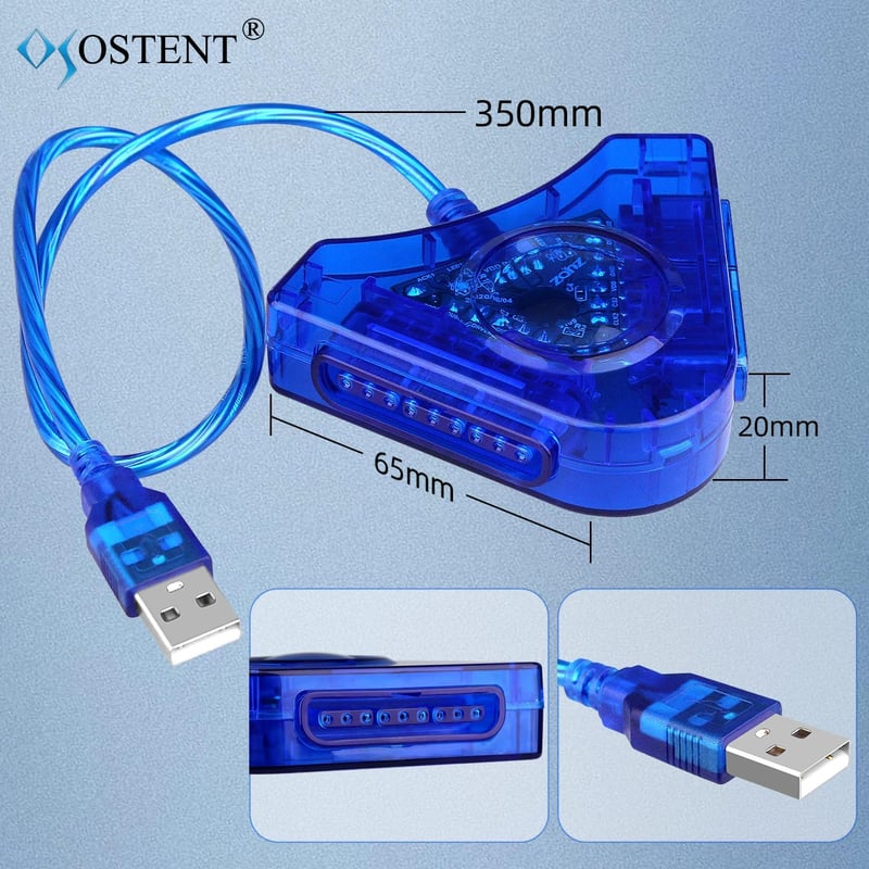 Sony PS1 PS2 kontroller USB adapter PC-hez, kék OSTENT kábel
