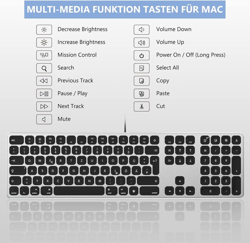 seenda Vezetékes Háttérvilágítású Mac Billentyűzet, USB és Type C Csatlakozással, Német QWERTZ Kiosztással, Apple iMac, MacBook Pro/Air Komp