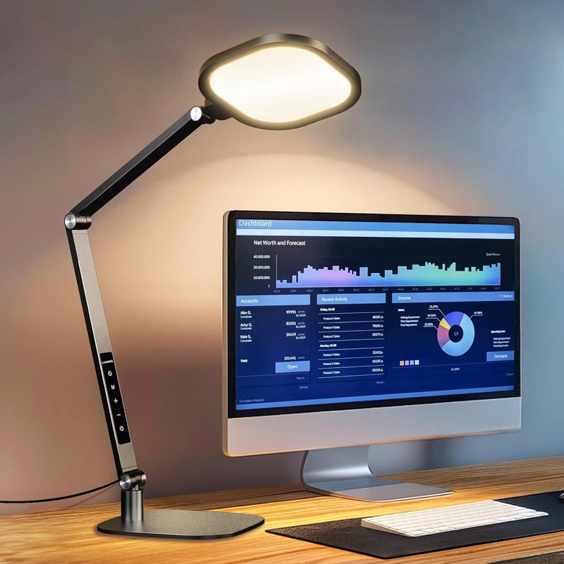 LitONES LED Íróasztali Lámpa 15W - Állítható Karos Videokonferencia Világítás, Memória és Időzítő Funkcióval, Tökéletes Home Office, Olvasás