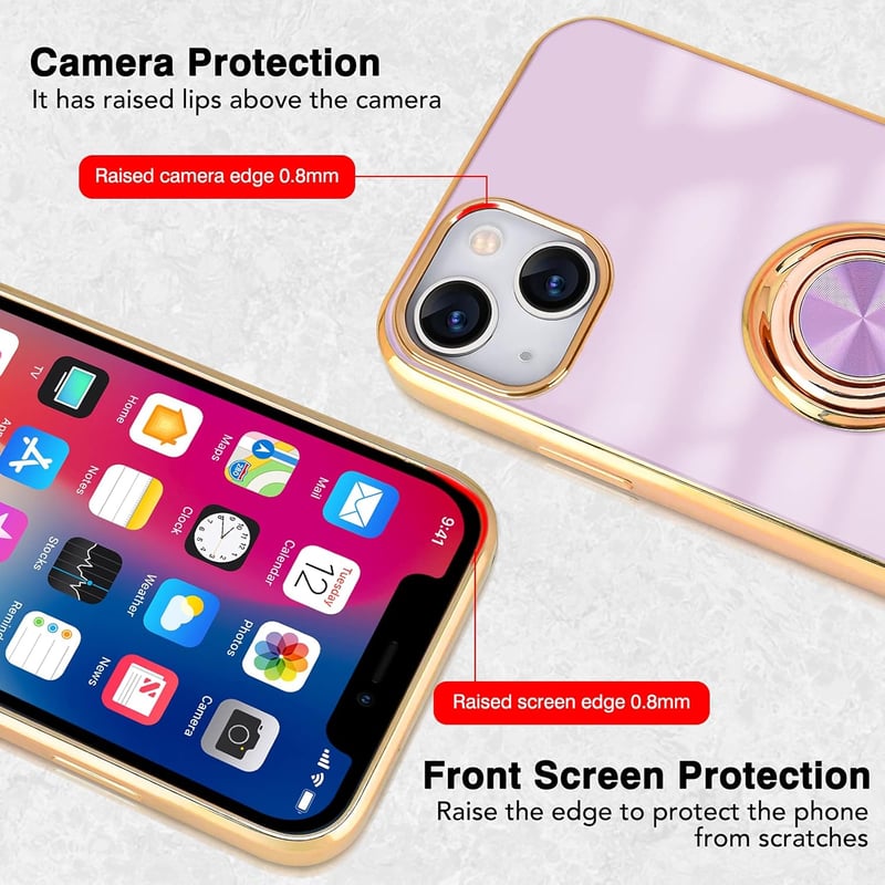 iPhone 13 Mágneses Gyűrűs Tok - Ütésálló Matt Szilikon, Rosegold-Lila