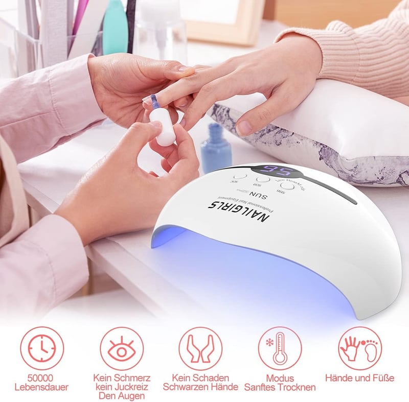 NAILGIRLS 48W UV LED Körömszárító Lámpa - Hordozható, LCD Kijelzős, 3 Időzítővel