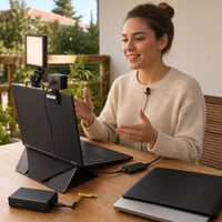 Videóhívás-stúdió: webkamera-kábel + FHD webkamera + USB gyűrűlámpa + csiptetős mikrofon + laptopállvány 1