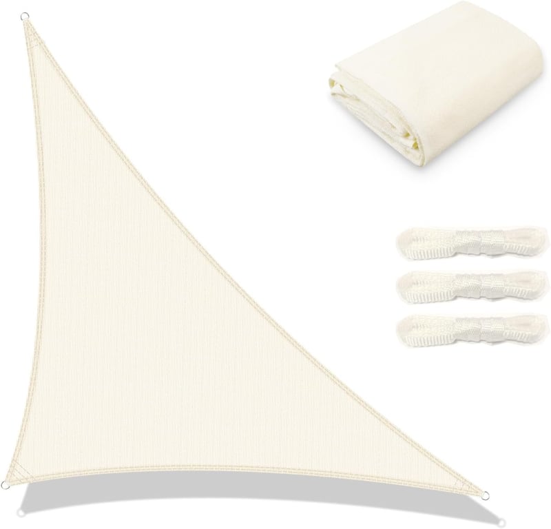 AXT SHADE Háromszög Napvitorla 3x3x4,25m - Légáteresztő HDPE Árnyékoló UV Védelemmel Teraszra, Erkélyre és Kertbe - Krémfehér