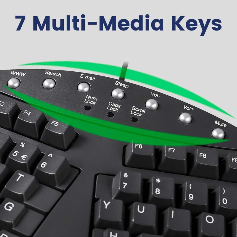 Perixx PERIBOARD-512 Nagy Méretű Ergonomikus Vezetékes USB Billentyűzet Windows Rendszerhez - Fekete, AZERTY, 7 Multimédia Gombbal