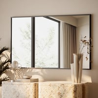 BEAUTYPEAK Fekete Fali Tükör Alumínium Kerettel, 96x66 cm, Törésálló Üveg, Fürdőszobába, Hálószobába, Nappaliba, Téglalap Alakú 1
