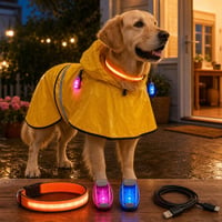 Noćni sigurnosni set: reflektirajuća kabanica + LED ogrlica + 2x LED svjetlo + micro USB kabel 1