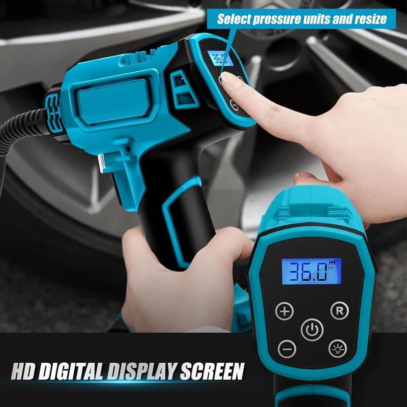 DriSubt Akkumulátoros Kompresszor Makita kompatibilis  18V - 130 PSI Elektromos Pumpa Digitális Kijelzővel, LED Világítással