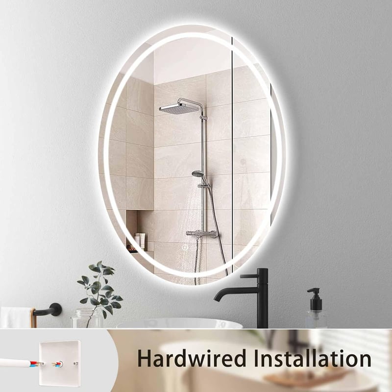 sunrik LED Fürdőszobai Tükör 60x80 cm - Ovális Világítással, 3 Színhőmérséklettel, Fényerőszabályzóval, Érintőkapcsolóval és Páramentesítő F