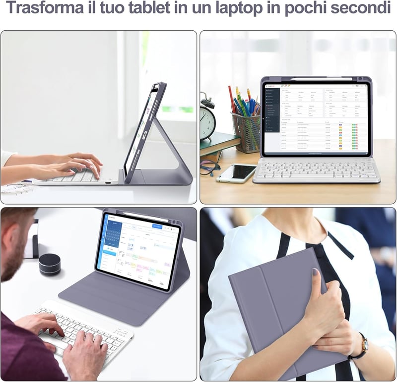 FOGARI iPad 10. Generációs Tok Háttérvilágítású Bluetooth Billentyűzettel, 10.9" Levehető Mágneses Billentyűzet, Apple Pencil Tartóval, Lila