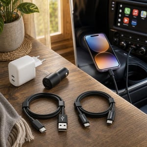 Putni set za punjenje: brzi zidni punjač + auto punjač + USB-C kabel + USB-C kabel