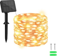 cshare Napelemes Tündérfény 10m 100 LED Rézhuzal - 8 Világítási Mód, Időzítő, IP65 Vízálló, Kültéri/Beltéri Dekoráció, Meleg Fehér 1