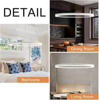YYUTLUO Modern LED Csillár - 80 cm Fehér Kör Alakú Függőlámpa, 35W, Távirányítható, Fényerőszabályozható, Nappali és Hálószoba Világítás 5