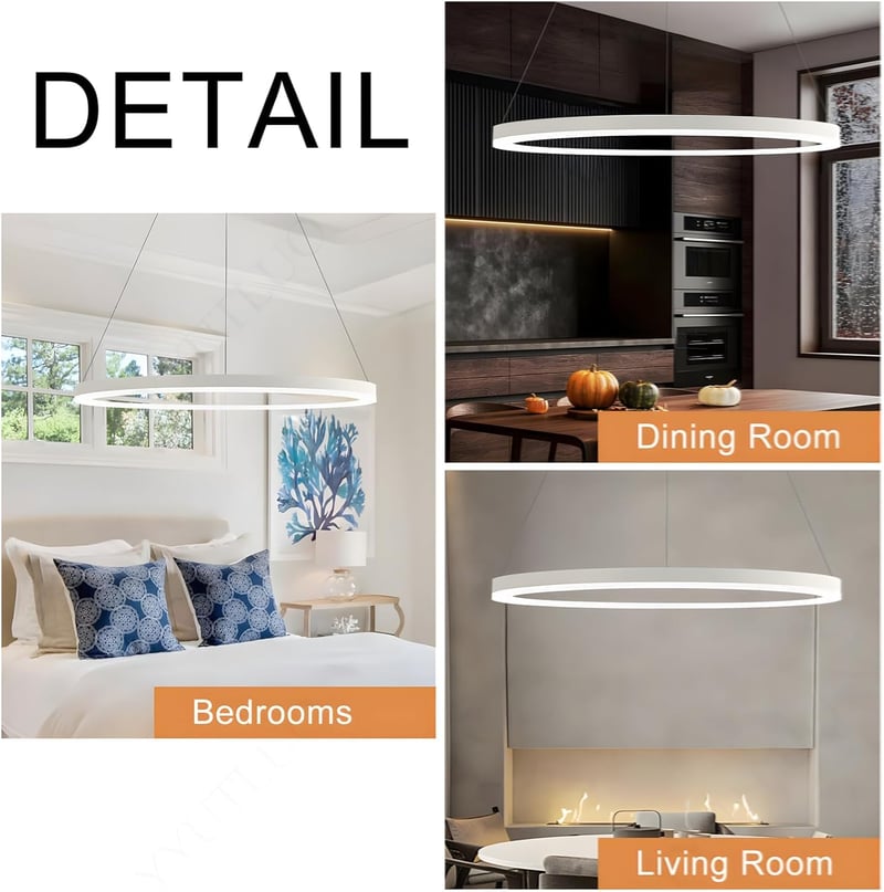 YYUTLUO Modern LED Csillár - 80 cm Fehér Kör Alakú Függőlámpa, 35W, Távirányítható, Fényerőszabályozható, Nappali és Hálószoba Világítás