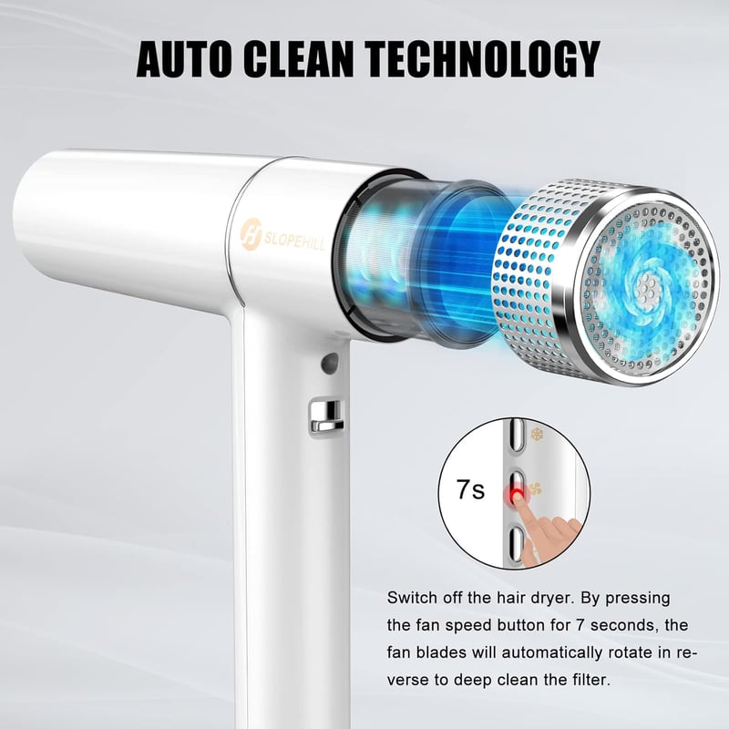slopehill Hajszárító Kefe Nélküli Motorral - 2000W, Ultrakönnyű 268g, LED Kijelző, Ionos Technológia, 3 Hőfokozat, Memória Funkcióval, Fehér