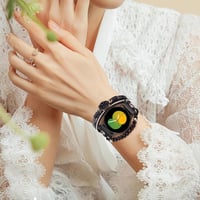 VISOOM Boho Bőr Karkötő Samsung Galaxy Watch 7/6/5/4 Órához - 20mm Gyöngyös Többrétegű Szíj 40-47mm Modellekhez, Fekete 3