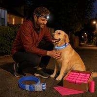 Pachet plimbare nocturnă: Zgardă LED USB + lanternă frontală + 600 saci biodegradabili 1