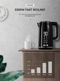 FOHERE Dupla falú vízforraló hőmérséklet-szabályozással, LCD kijelzővel, 1.7L, fekete 8