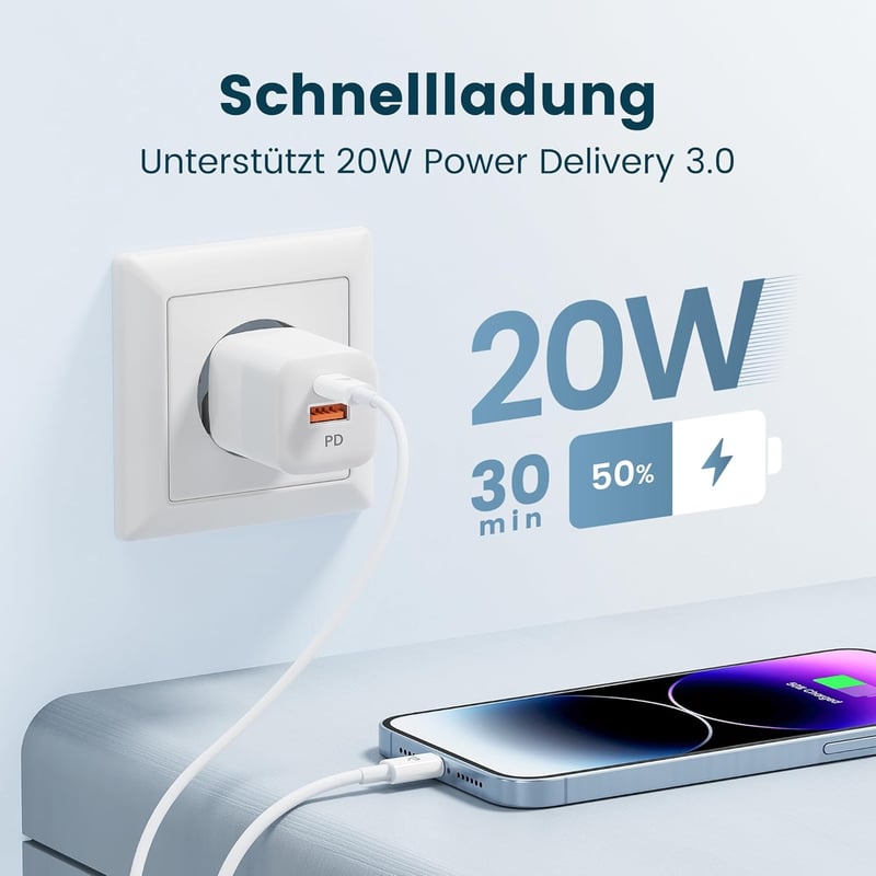 RAMPOW Apple MFi USB-C Lightning kábel, gyorstöltés iPhone 14/13/12-höz - 1m, fehér