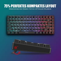 RedThunder 75% Vezeték Nélküli Gamer Billentyűzet és Egér Szett, QWERTZ DE Kiosztás, TKL Kompakt Újratölthető, 7200DPI Méhsejt Kialakítású  - black 6