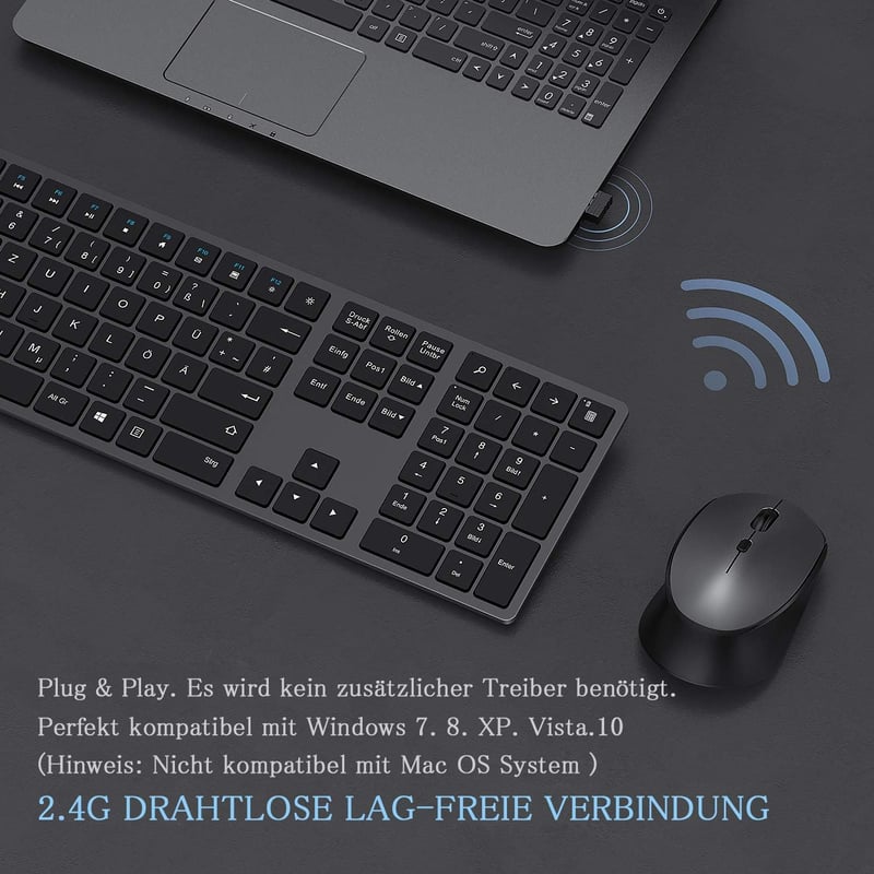 Seenda ultravékony vezeték nélküli billentyűzet és egér szett, német QWERTZ, Space Gray