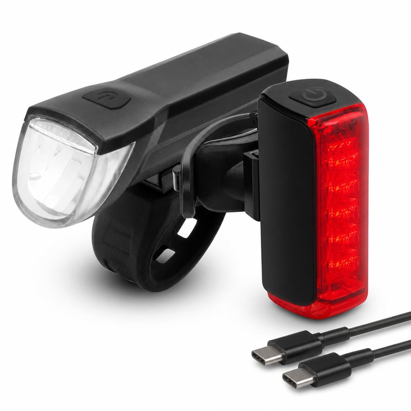 Set lumini LED pentru bicicletă Fischer Twin 30 Lux 360° — defect, funcționează parțial: butonul se apasă greu (stare: vezi a 2-a poză)