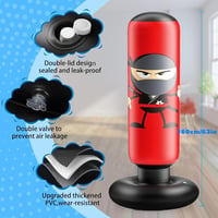 EQARD Ninja Felfújható Boxzsák Gyerekeknek Boxkesztyűvel - 160 cm Álló Edzőzsák Karate, Taekwondo, MMA Gyakorláshoz, Piros PVC 8