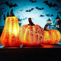 Sunshine smile LED Világító Tök Dekoráció Szett - 3 db Halloween Töklámpás, Őszi Dekoráció, Kézzel Készített Gyanta Töklámpás Narancs Fénnye 6