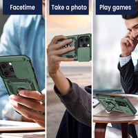 iPhone 14 Pro Katonai Zöld Mágneses Gyűrűs Tok Kameravédővel 7