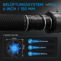 Hon&Guan Beltéri Növénytermesztő Sátor Szett 60x60x160cm HG1000 LED Lámpával, 150mm Ventilátorral és Aktívszén Szűrővel - Komplett Hidroponi 5