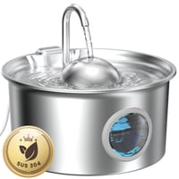 Fântână de băut din oțel inoxidabil Dctrod pentru pisici 2,6 L - Dozator automat de apă pentru câini și pisici cu fereastră de nivel al apei și filtrare cvadruplă 1