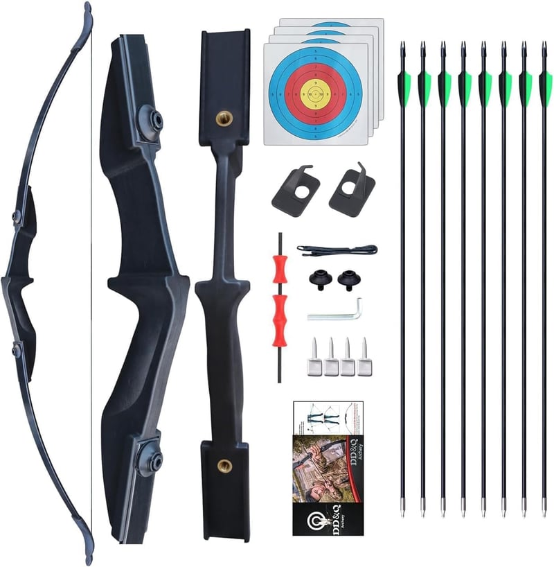 DD&Qarchery Recurve Íj Készlet 30-40 lbs, 8 Nyíllal, Kezdőknek, Bal és Jobbkezes